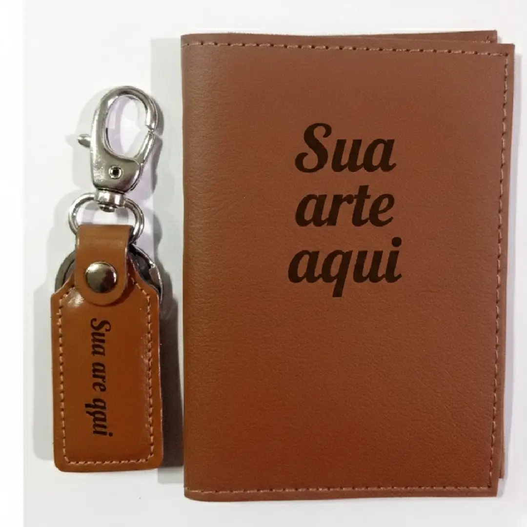 Kit Carteira + Chaveiro Couro personalizado CanecArte
